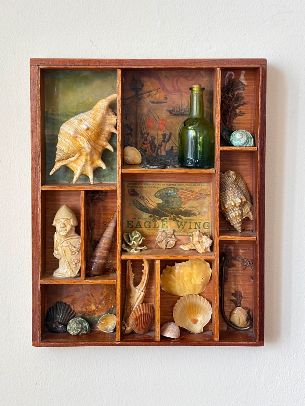 Vintage Wood Curio 3D Seashell Art Nautical Wall Decor Antique Beach House - Picture 12 of 12